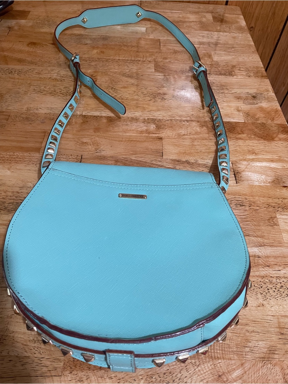 Rebecca Minkoff Turquoise Stud-Trim Crossbody Bag with Adjustable Strap